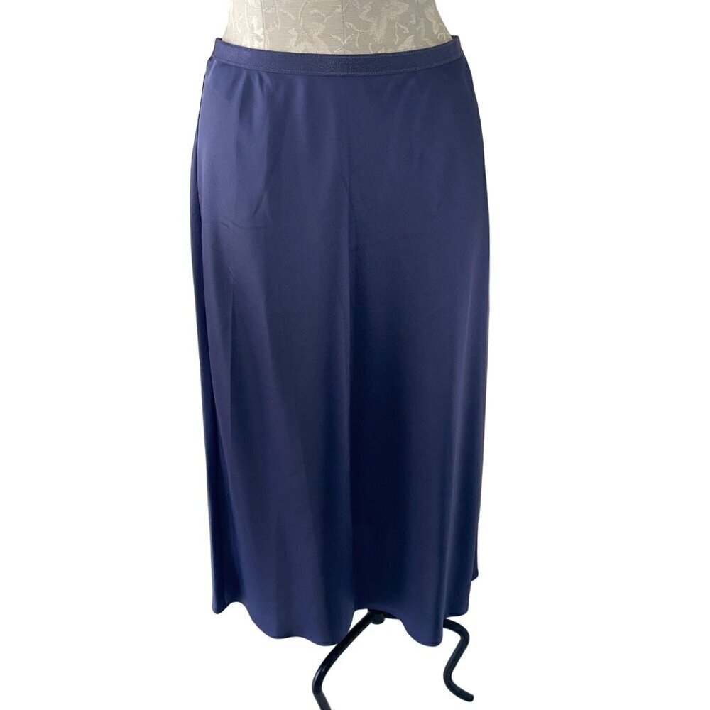 Victorias Secret Womens Skirt Size Medium Blue Satin Slip Midi Elastic Waist
